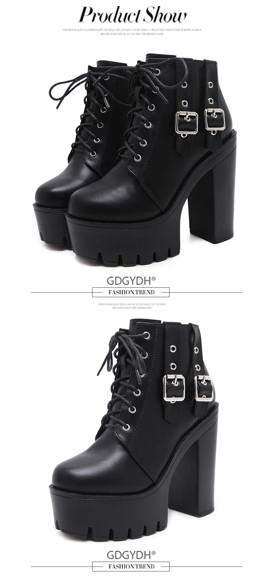 Gdgydh Goth Heeled Boots for Women Nightclub High Platform Heels Shoes Fashion Belt Buckle Short Boots with Zipper