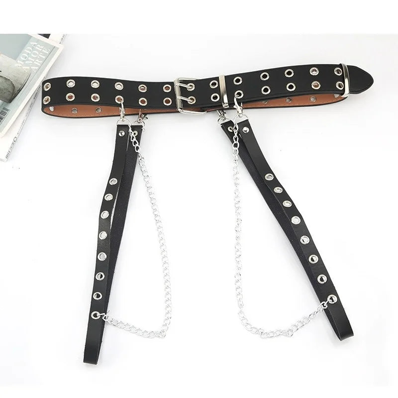 Gothic Style Double-breasted Buttonhole Belt Decoration Waist Chain Strap