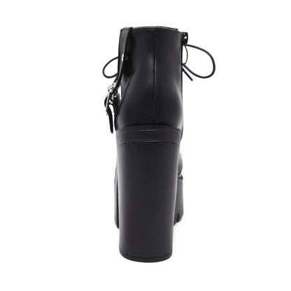 Gdgydh Goth Heeled Boots for Women Nightclub High Platform Heels Shoes Fashion Belt Buckle Short Boots with Zipper