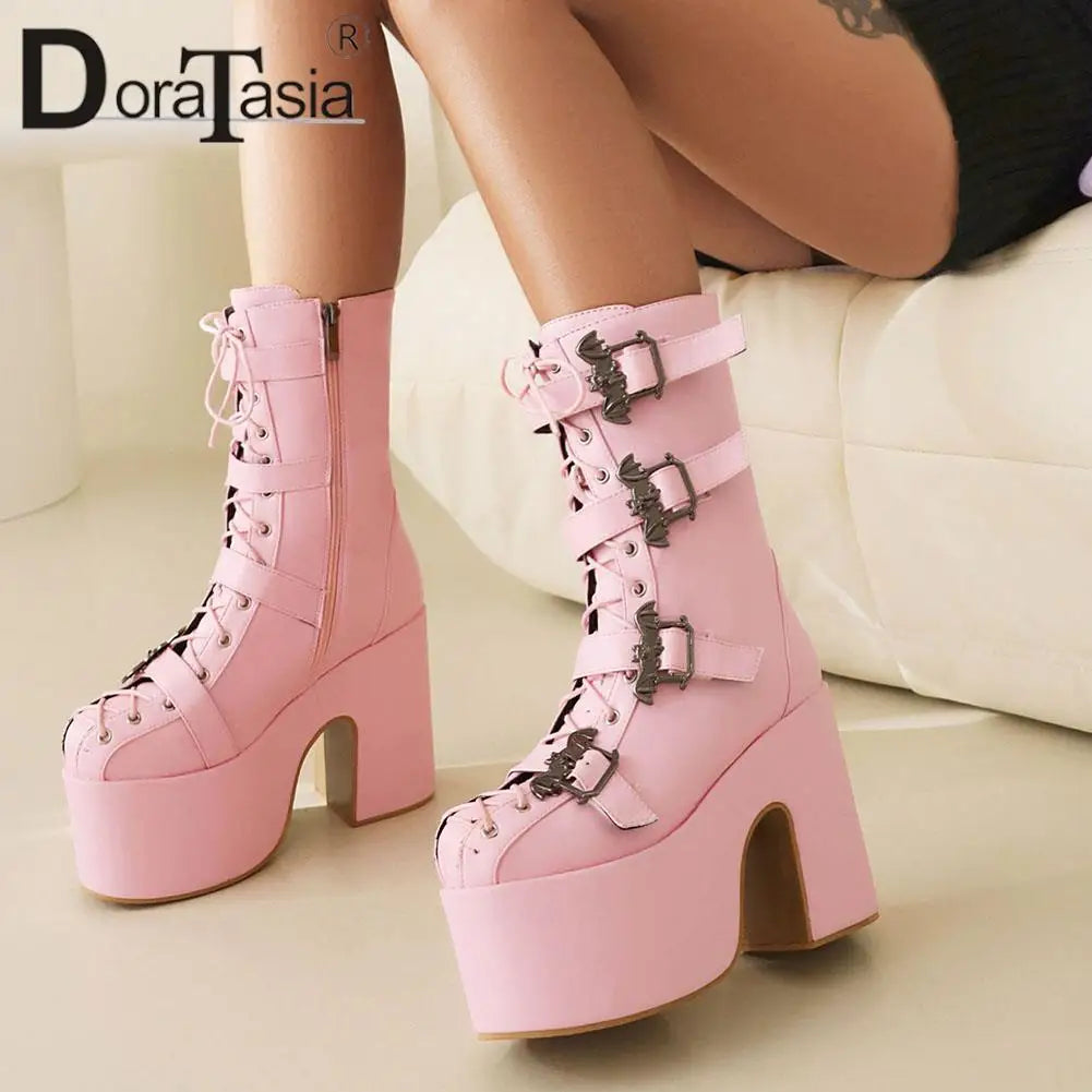 Ladies Goth Platform Boots Fashion Zip Faux Fur Chunky High Heels women's Boots Party Street Autumn Winter Woman Shoes