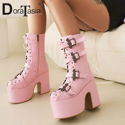 Ladies Goth Platform Boots Fashion Zip Faux Fur Chunky High Heels women's Boots Party Street Autumn Winter Woman Shoes