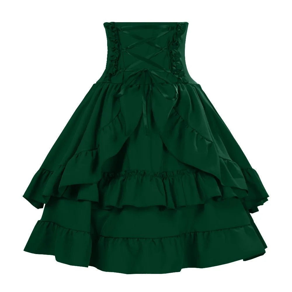 Victorian Period Skirt Girls Black Gothic Style Multi-layer Cake Half Dress Princess Cosplay Banquet Lolita