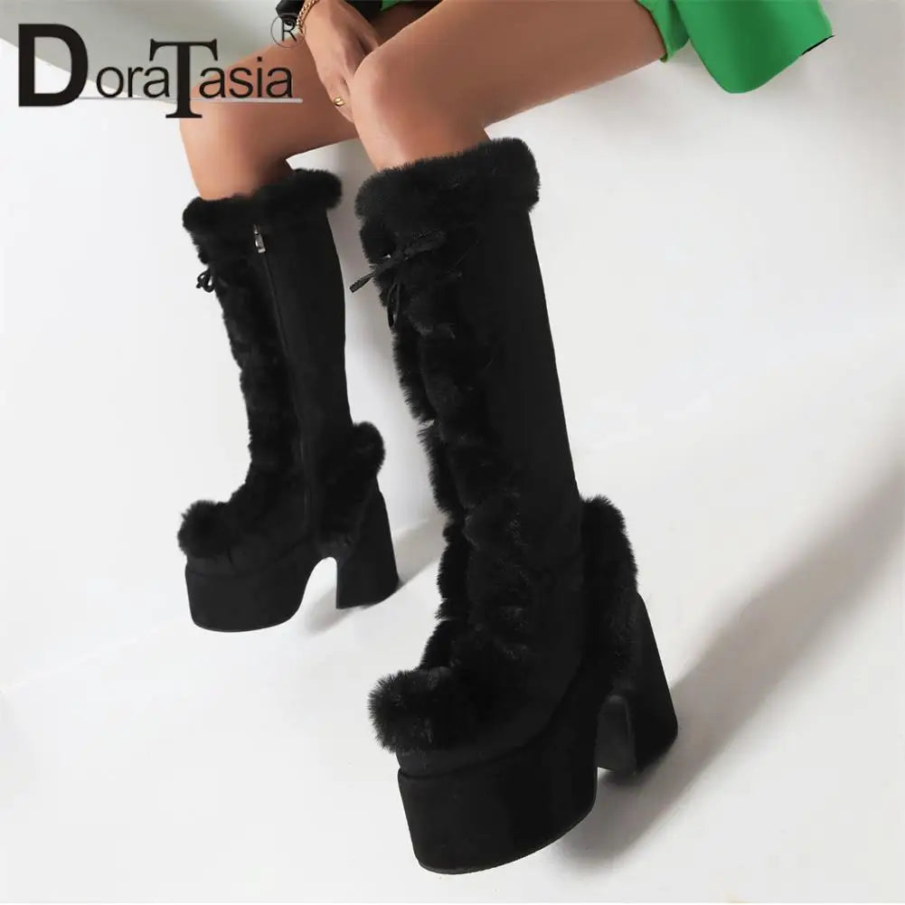 Ladies Goth Platform Boots Fashion Zip Faux Fur Chunky High Heels women's Boots Party Street Autumn Winter Woman Shoes