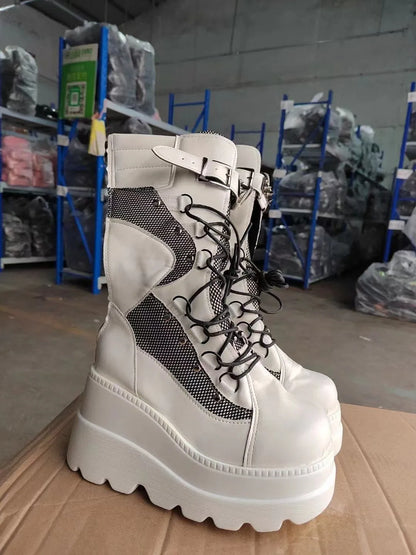 Brand Design Ladies High Platform Boots Big Size Rivet Goth High Heels Boots Women Cosplay Wedges Punk Shoes Woman Gothic Shoes