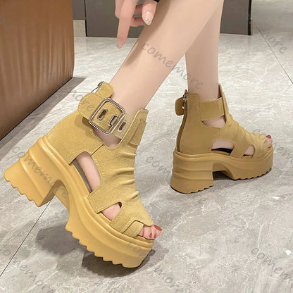 Gothic Platform Sandals Women Summer Wedges Peep Toe Gladiator Shoes Woman Thick Bottom 8cm High Heels Sandalias Mujer
