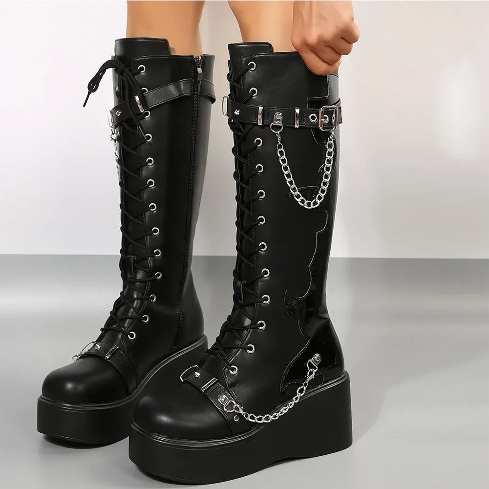 Platform brand new Design Gothic Street Women Boots Wedge High Heel Mary Janes Cosplay Dark Black Shoes For Woman Lolita Booties