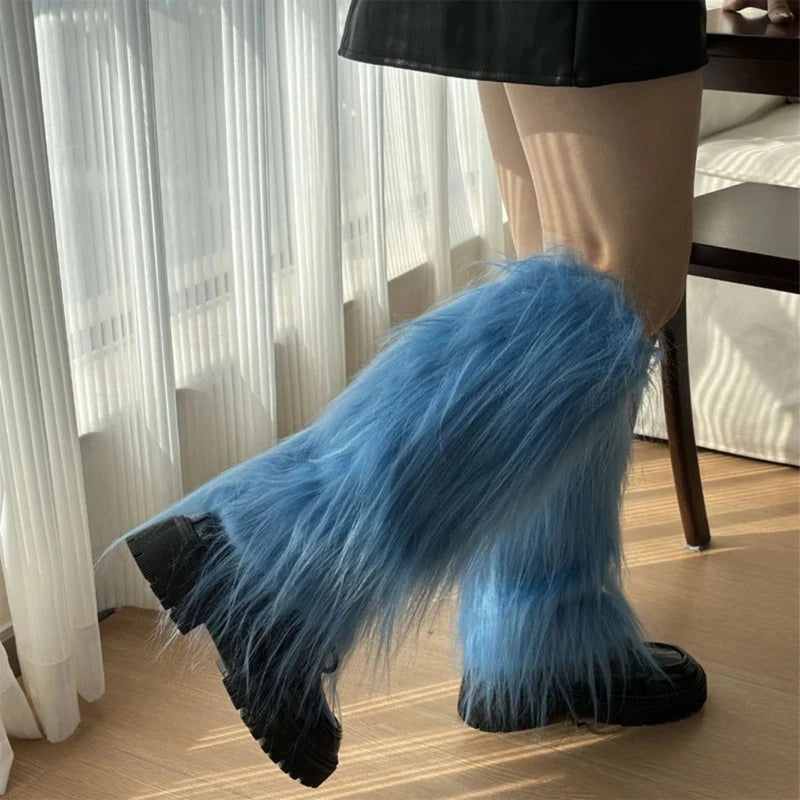 Harajuku Punk Fuzzy Leg Warmers for Women Soft Thickened Plush Boot Cuffs Covers for Winter Fashion and Costume Parties