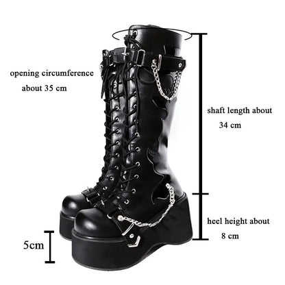 Platform brand new Design Gothic Street Women Boots Wedge High Heel Mary Janes Cosplay Dark Black Shoes For Woman Lolita Booties