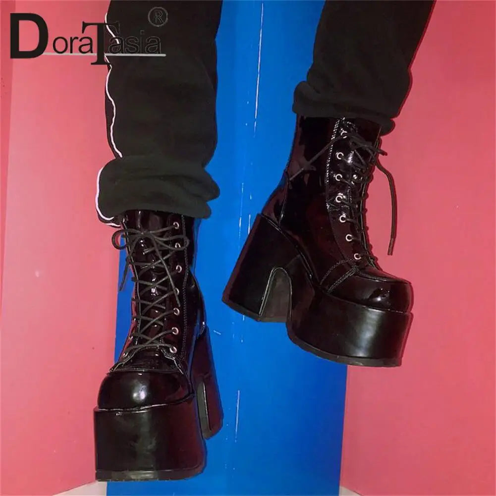 Ladies Goth Platform Boots Fashion Zip Faux Fur Chunky High Heels women's Boots Party Street Autumn Winter Woman Shoes