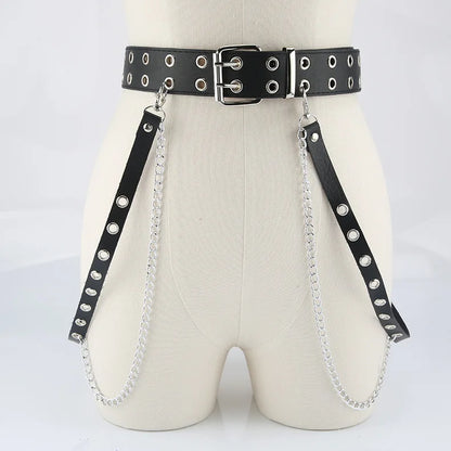 Gothic Style Double-breasted Buttonhole Belt Decoration Waist Chain Strap