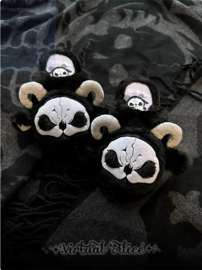 Dark Gothic Slippers Women Subculture Winter Style Flat Bottom Plush Warm Indoor Home Slippers For Women Household Slippers