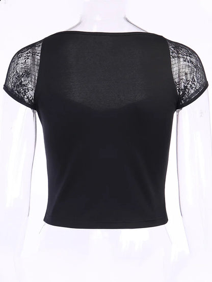 Vintage Bodycon Bandage Lace Black T-shirts