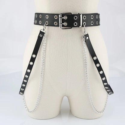 Gothic Style Double-breasted Buttonhole Belt Decoration Waist Chain Strap