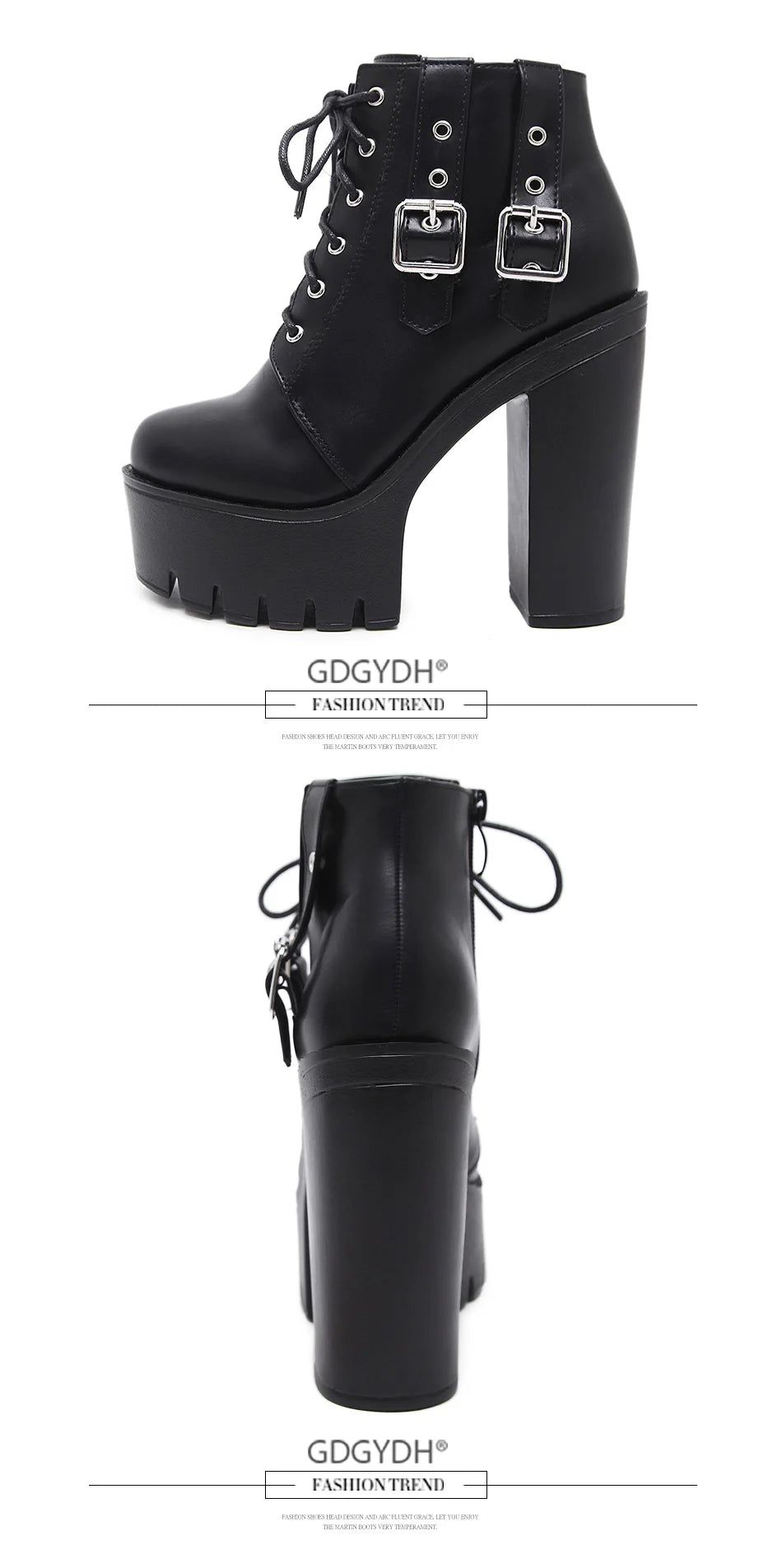 Gdgydh Goth Heeled Boots for Women Nightclub High Platform Heels Shoes Fashion Belt Buckle Short Boots with Zipper