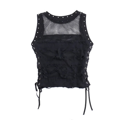 Gothic Crop Tops Tanks Trendy Camisole Fishnet Backless  Vest
