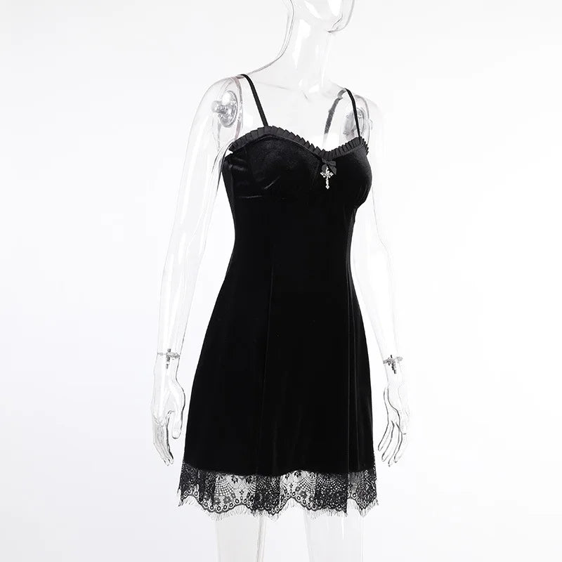 Goth Purple Dress Vintage Velvet A Line Lolita Dress Aesthetic Gothic High Waist Ladies Club Party Dresses