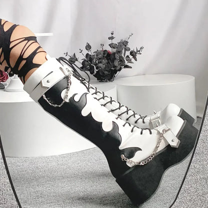 Platform brand new Design Gothic Street Women Boots Wedge High Heel Mary Janes Cosplay Dark Black Shoes For Woman Lolita Booties