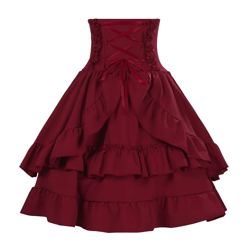 Victorian Period Skirt Girls Black Gothic Style Multi-layer Cake Half Dress Princess Cosplay Banquet Lolita