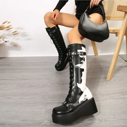 Platform brand new Design Gothic Street Women Boots Wedge High Heel Mary Janes Cosplay Dark Black Shoes For Woman Lolita Booties