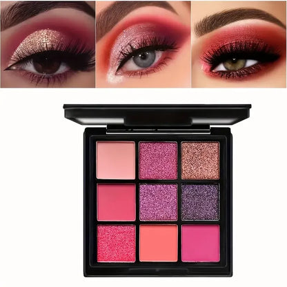9-Grid Red Eyeshadow Palette Eye Shadow Makeup Long Lasting