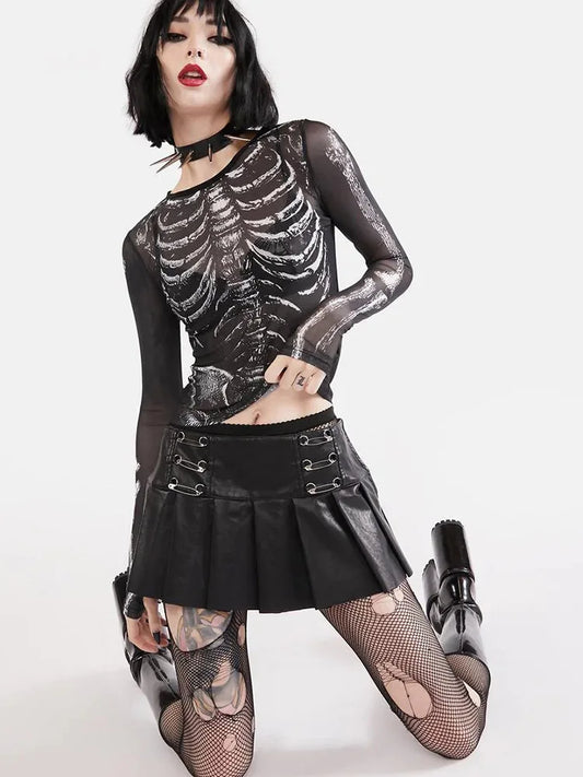 Gothic Skeleton Pattern Round Neck Long Sleeve