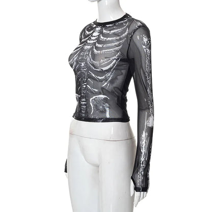 Gothic Skeleton Pattern Round Neck Long Sleeve