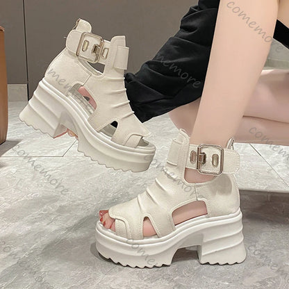 Gothic Platform Sandals Women Summer Wedges Peep Toe Gladiator Shoes Woman Thick Bottom 8cm High Heels Sandalias Mujer