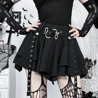 Gothic Punk Asymmetrical Skirt - Women's Heavy Metal Retro Mini Skirt, Dark Alternative Fashion,Edgy Streetwear