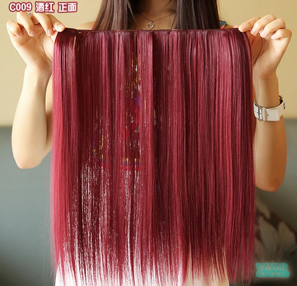 9 Colors Synthetic Hair Straight Clip in Hair Extension Red Pink White Cosplay Hairpiece Rainbow Natural Hair