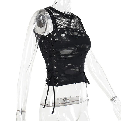 Gothic Crop Tops Tanks Trendy Camisole Fishnet Backless  Vest