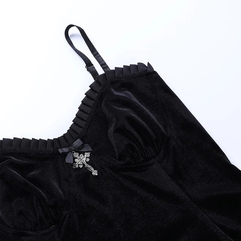 Goth Purple Dress Vintage Velvet A Line Lolita Dress Aesthetic Gothic High Waist Ladies Club Party Dresses