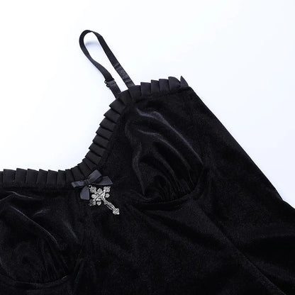 Goth Purple Dress Vintage Velvet A Line Lolita Dress Aesthetic Gothic High Waist Ladies Club Party Dresses