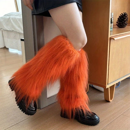 Harajuku Punk Fuzzy Leg Warmers for Women Soft Thickened Plush Boot Cuffs Covers for Winter Fashion and Costume Parties