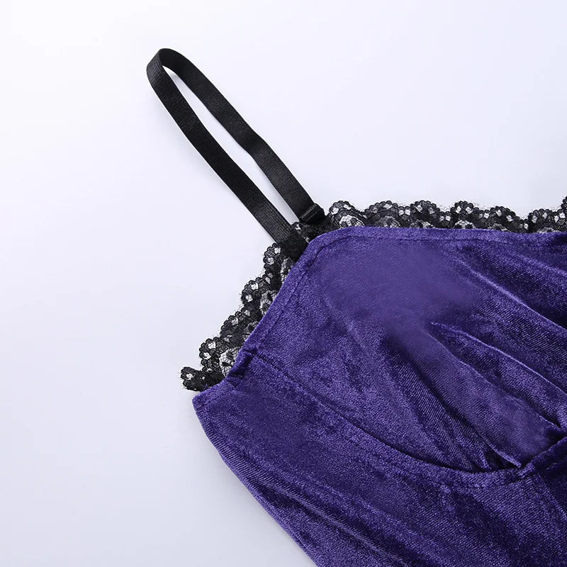 Goth Purple Dress Vintage Velvet A Line Lolita Dress Aesthetic Gothic High Waist Ladies Club Party Dresses