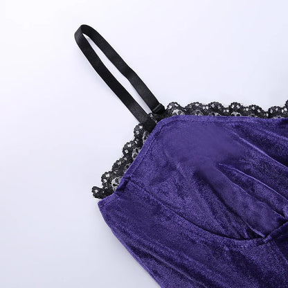 Goth Purple Dress Vintage Velvet A Line Lolita Dress Aesthetic Gothic High Waist Ladies Club Party Dresses