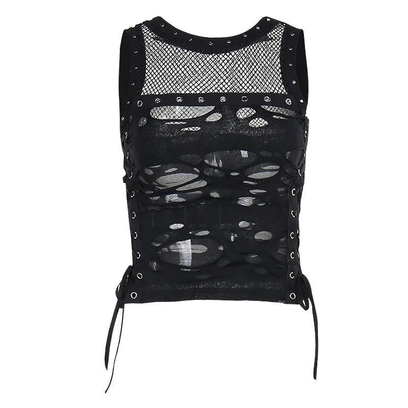 Gothic Crop Tops Tanks Trendy Camisole Fishnet Backless  Vest