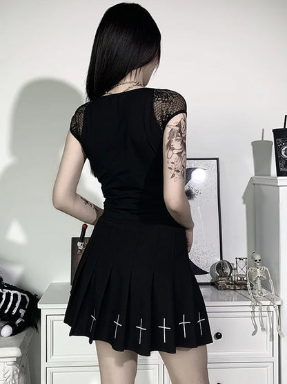Vintage Bodycon Bandage Lace Black T-shirts