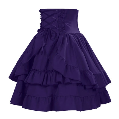 Victorian Period Skirt Girls Black Gothic Style Multi-layer Cake Half Dress Princess Cosplay Banquet Lolita