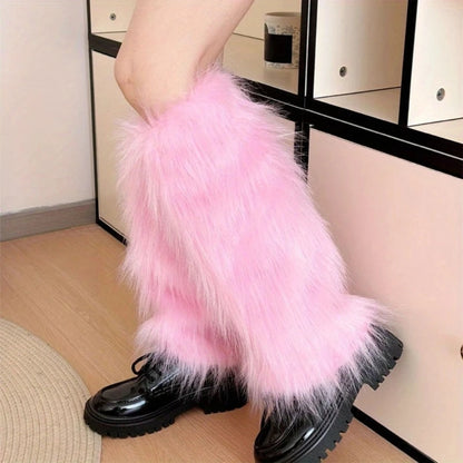 Harajuku Punk Fuzzy Leg Warmers for Women Soft Thickened Plush Boot Cuffs Covers for Winter Fashion and Costume Parties