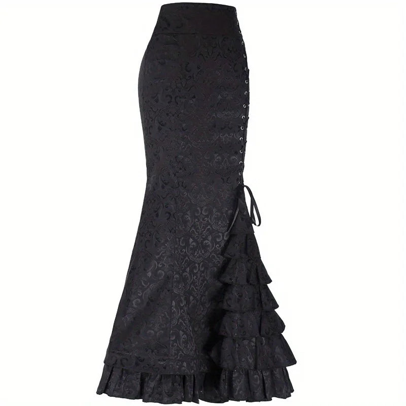 Skirts for Women's Gothic Skirts Jacquard Long Skirts Lace-up Hip Fishtail Skirts
