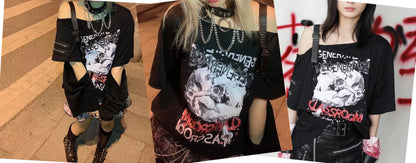 GOTH Black Long Sleeve  Fake Two-piece Spider web sweatshirt