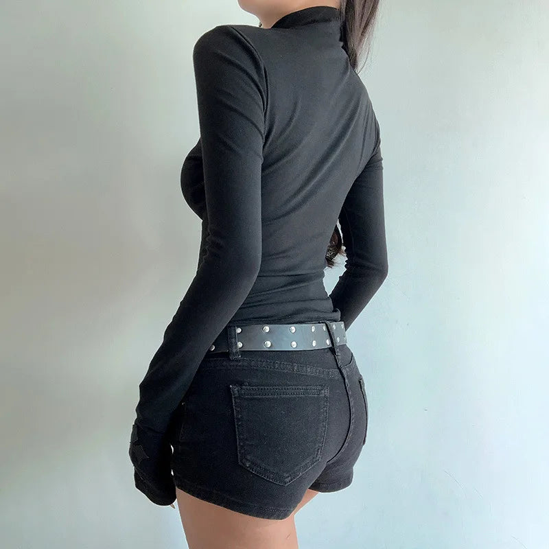 Goth Mesh Patchwork Cross Turtleneck Pullovers