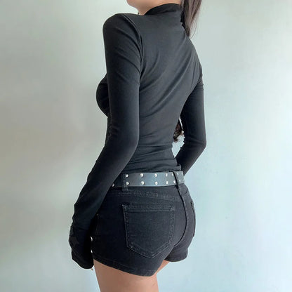 Goth Mesh Patchwork Cross Turtleneck Pullovers