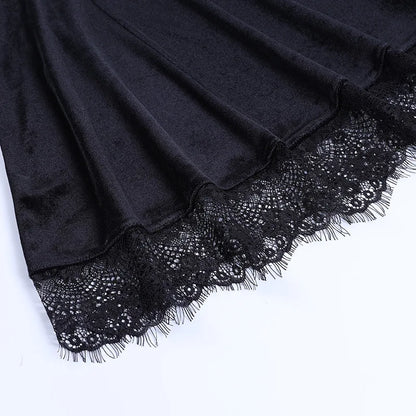 Goth Purple Dress Vintage Velvet A Line Lolita Dress Aesthetic Gothic High Waist Ladies Club Party Dresses