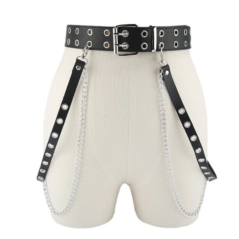 Gothic Style Double-breasted Buttonhole Belt Decoration Waist Chain Strap