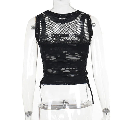 Gothic Crop Tops Tanks Trendy Camisole Fishnet Backless  Vest