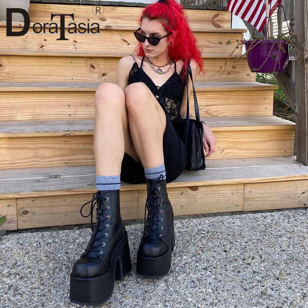 Ladies Goth Platform Boots Fashion Zip Faux Fur Chunky High Heels women's Boots Party Street Autumn Winter Woman Shoes