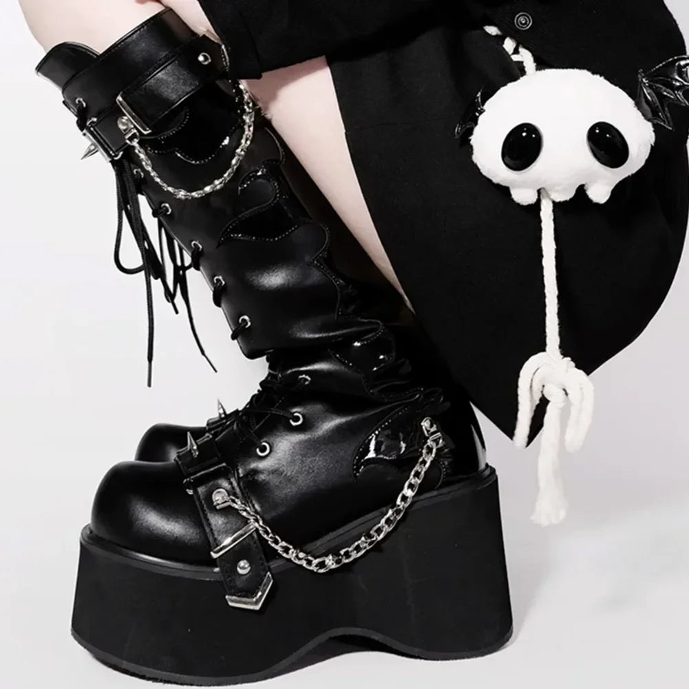 Platform brand new Design Gothic Street Women Boots Wedge High Heel Mary Janes Cosplay Dark Black Shoes For Woman Lolita Booties
