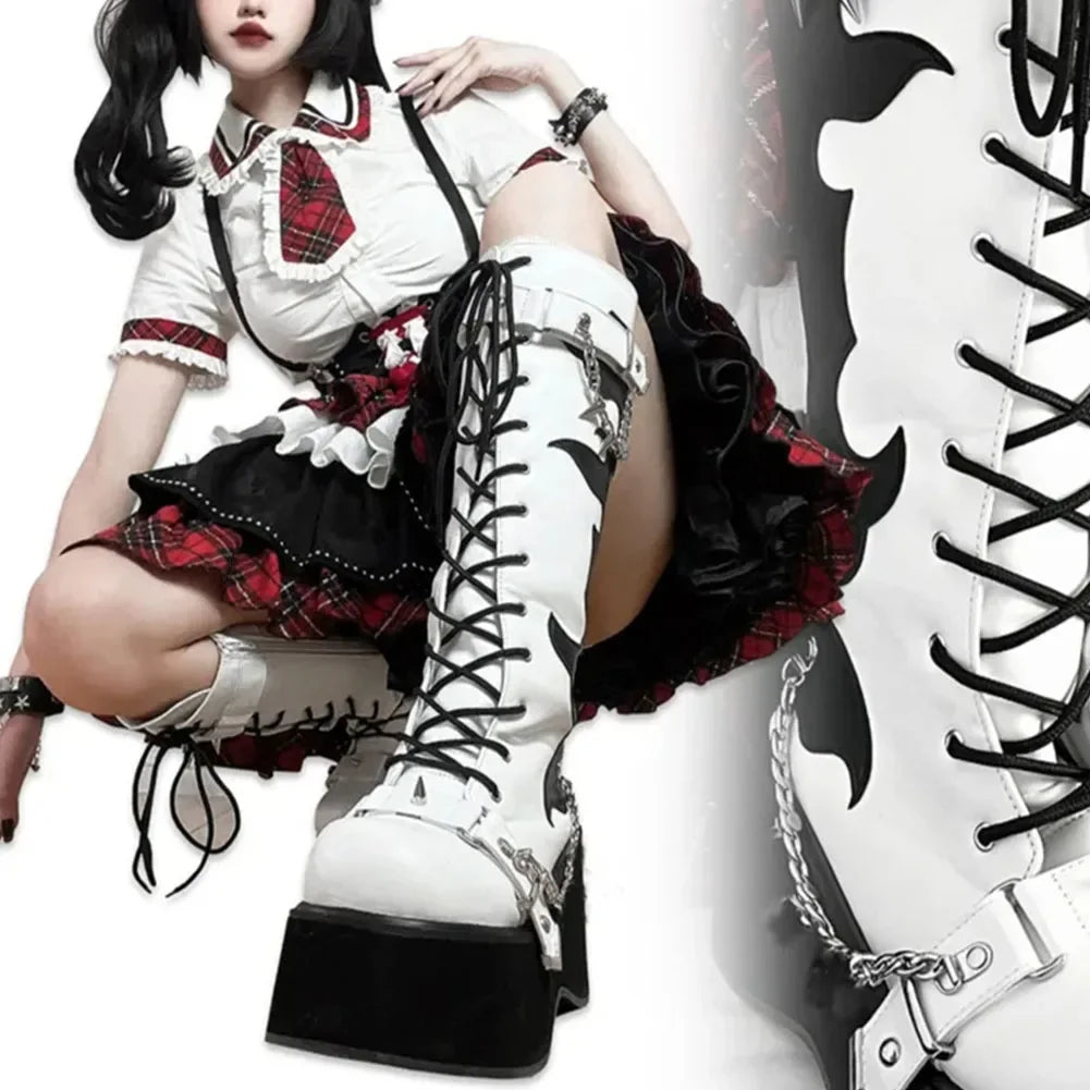 Platform brand new Design Gothic Street Women Boots Wedge High Heel Mary Janes Cosplay Dark Black Shoes For Woman Lolita Booties