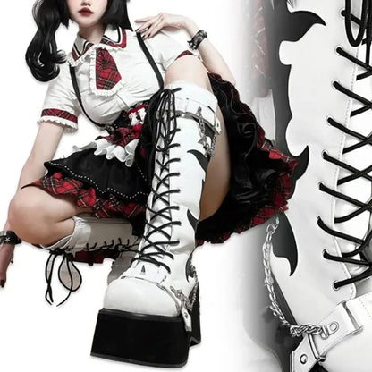 Platform brand new Design Gothic Street Women Boots Wedge High Heel Mary Janes Cosplay Dark Black Shoes For Woman Lolita Booties